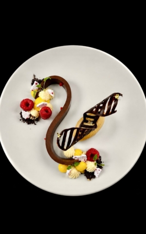 Sweetness is in our DNA 🧬

A silky quenelle of hazelnut mousseline paired with flexible chocolate ganache beneath a delicate chocolate DNA twist, finished with bright passionfruit and delicate raspberry crunch meringue.