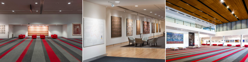 Three images showing the BCEC art collection throughout the Centre.