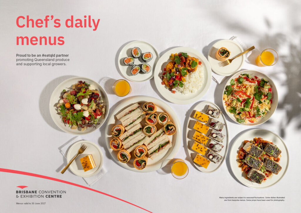 Chef's daily menus from Brisbane Convention & Exhibition Centre featuring a variety of delicious dishes.